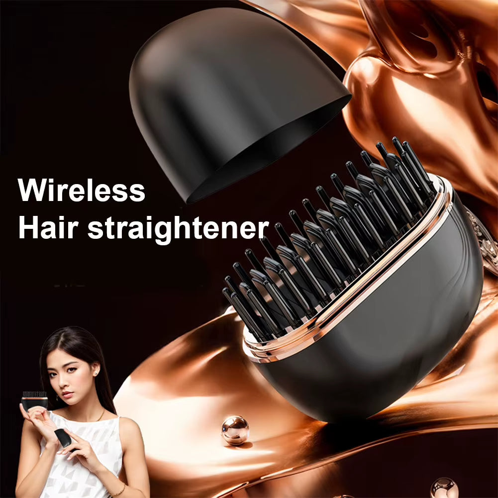 Electric Heating Hair Straightener Brush Portable Mini Hair Straightener 3 Temperature Hot Hair Comb Anti-Scald for Men & Women