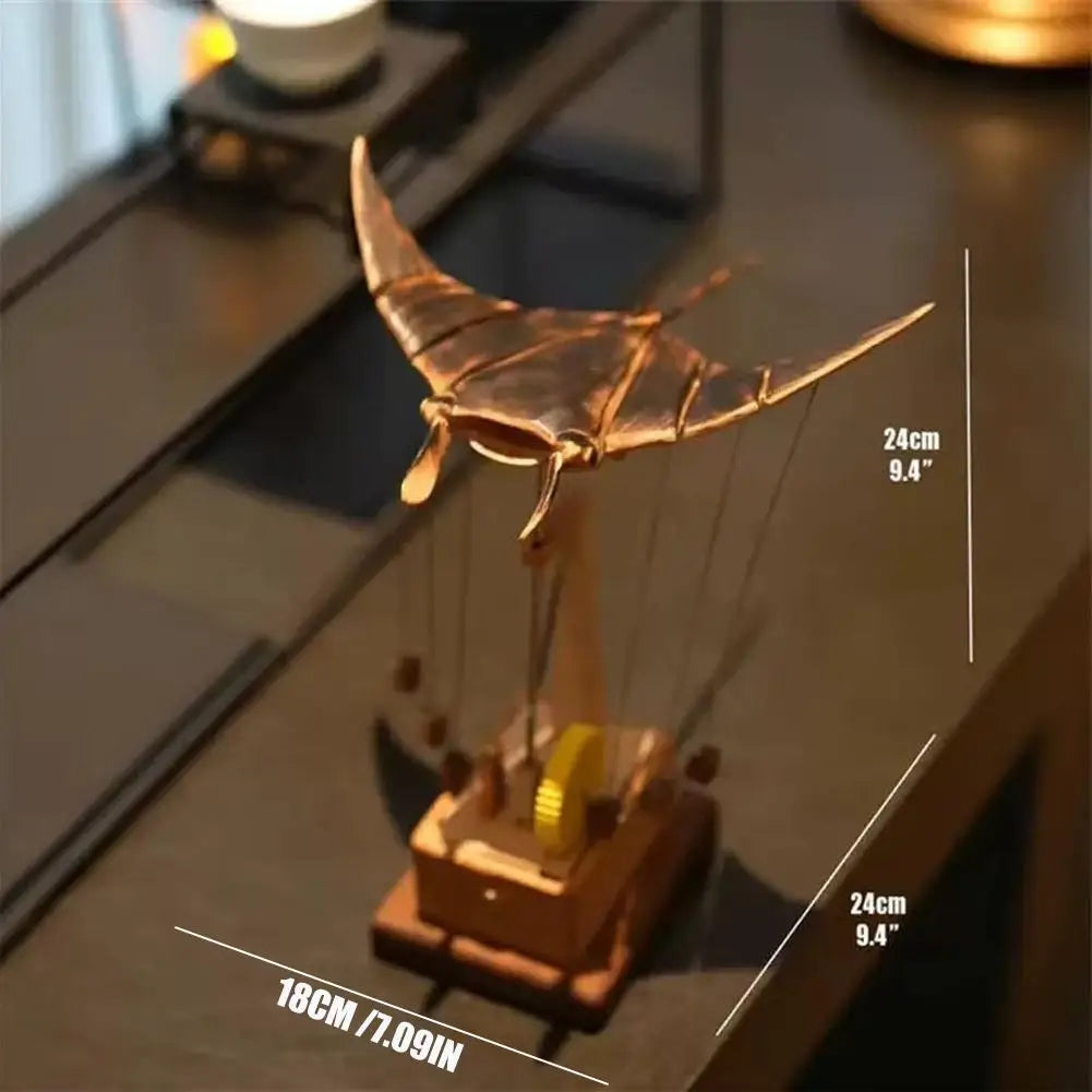 Electric Bionic Manta Ray Figurine Handmade Wooden Motorized Mechanical Artwork Realistic Animal Sculpture Desktop Decor