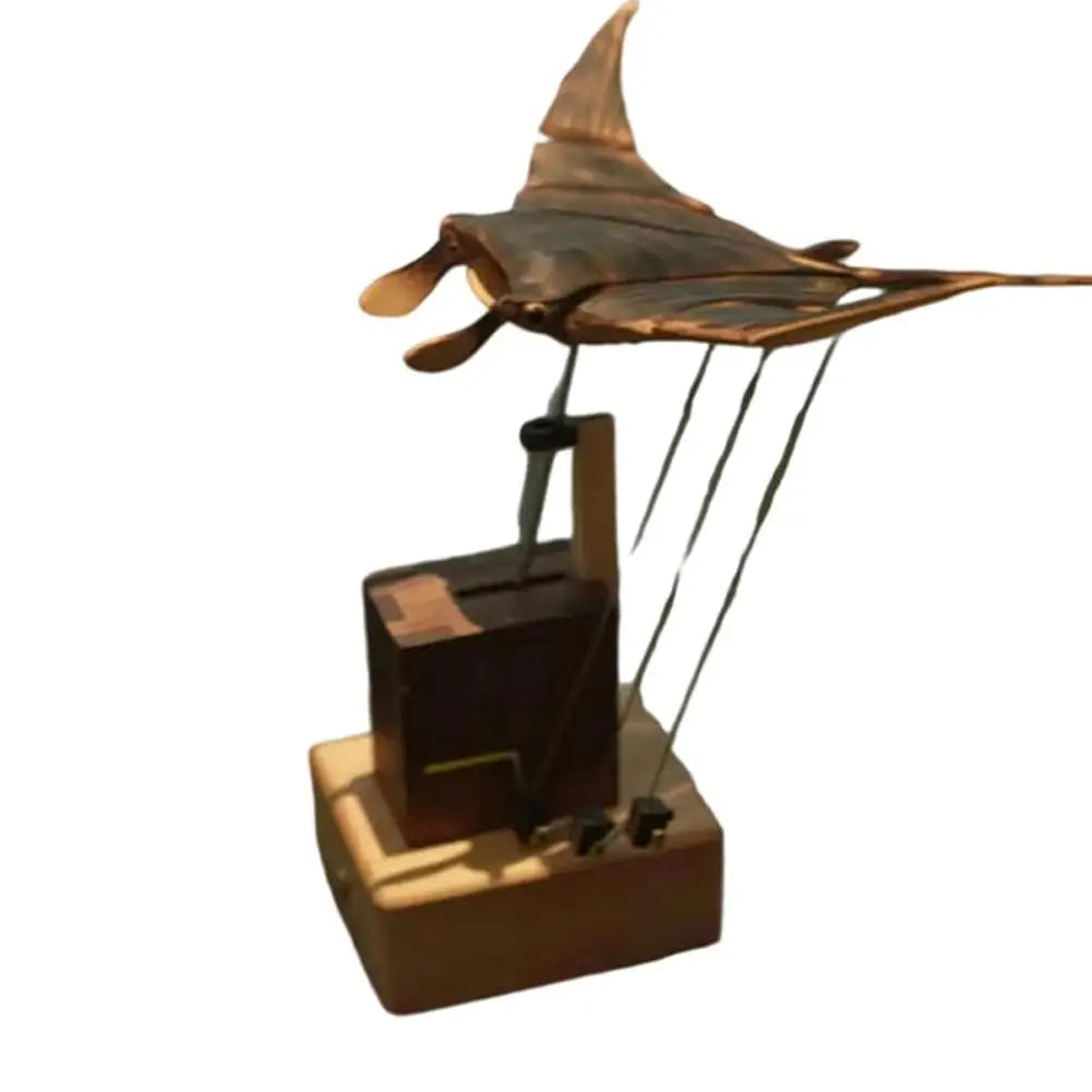 Electric Bionic Manta Ray Figurine Handmade Wooden Motorized Mechanical Artwork Realistic Animal Sculpture Desktop Decor