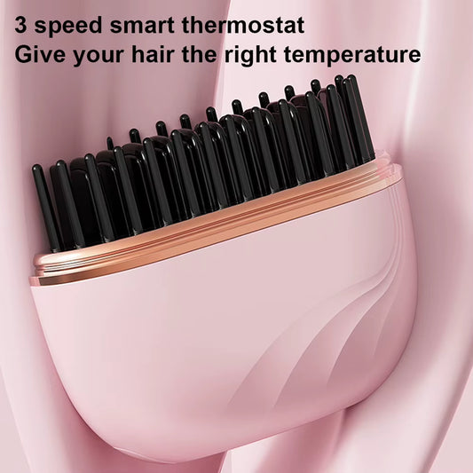 Electric Heating Hair Straightener Brush Portable Mini Hair Straightener 3 Temperature Hot Hair Comb Anti-Scald for Men & Women