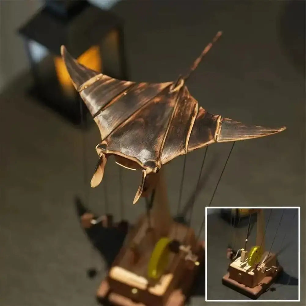 Electric Bionic Manta Ray Figurine Handmade Wooden Motorized Mechanical Artwork Realistic Animal Sculpture Desktop Decor