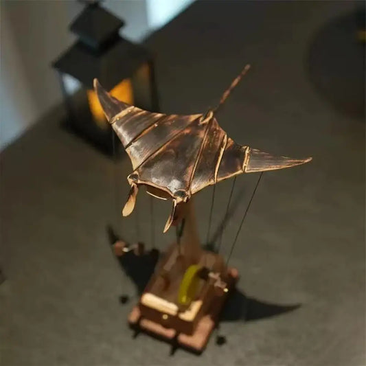 Electric Bionic Manta Ray Figurine Handmade Wooden Motorized Mechanical Artwork Realistic Animal Sculpture Desktop Decor